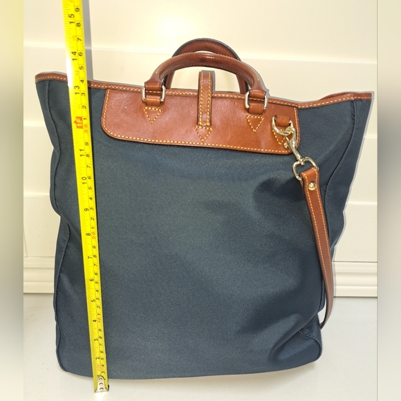 Brown LEATHER and Navy Canvass Men's Messenger Bag - Picture 4 of 16